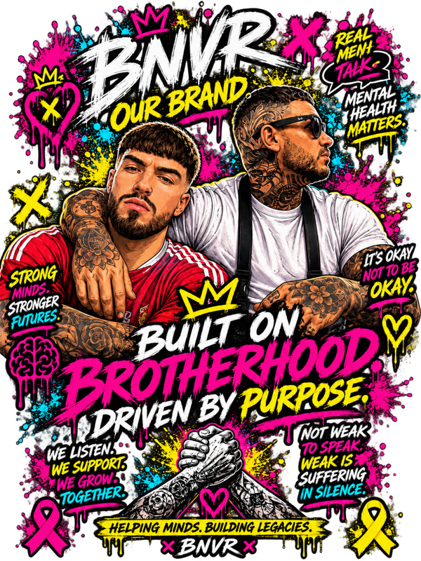BNVR Built on Brotherhood artwork representing the two business partners and men’s mental health mission