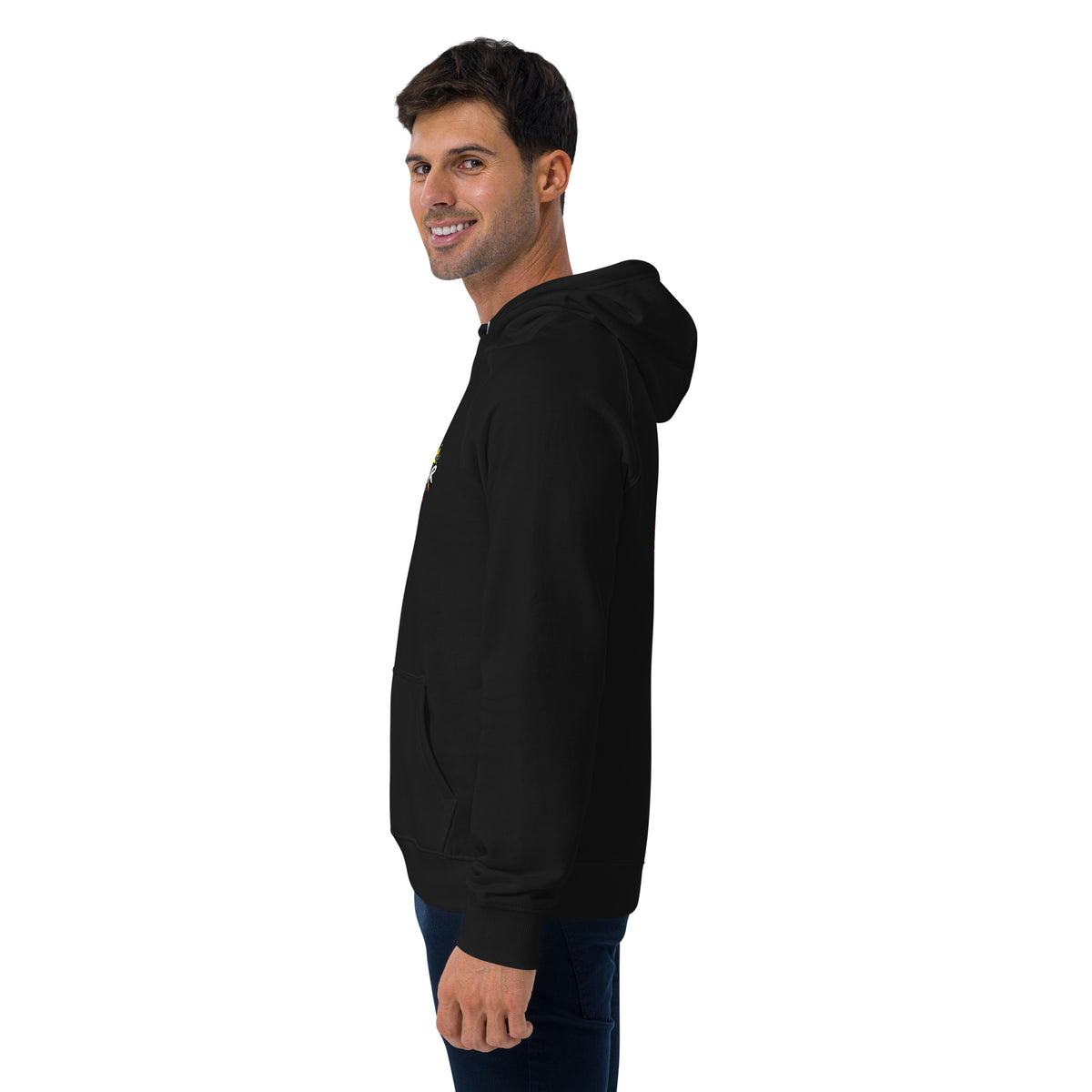 Black BNVR Brotherhood Hoodie, left side view (alternate mockup)