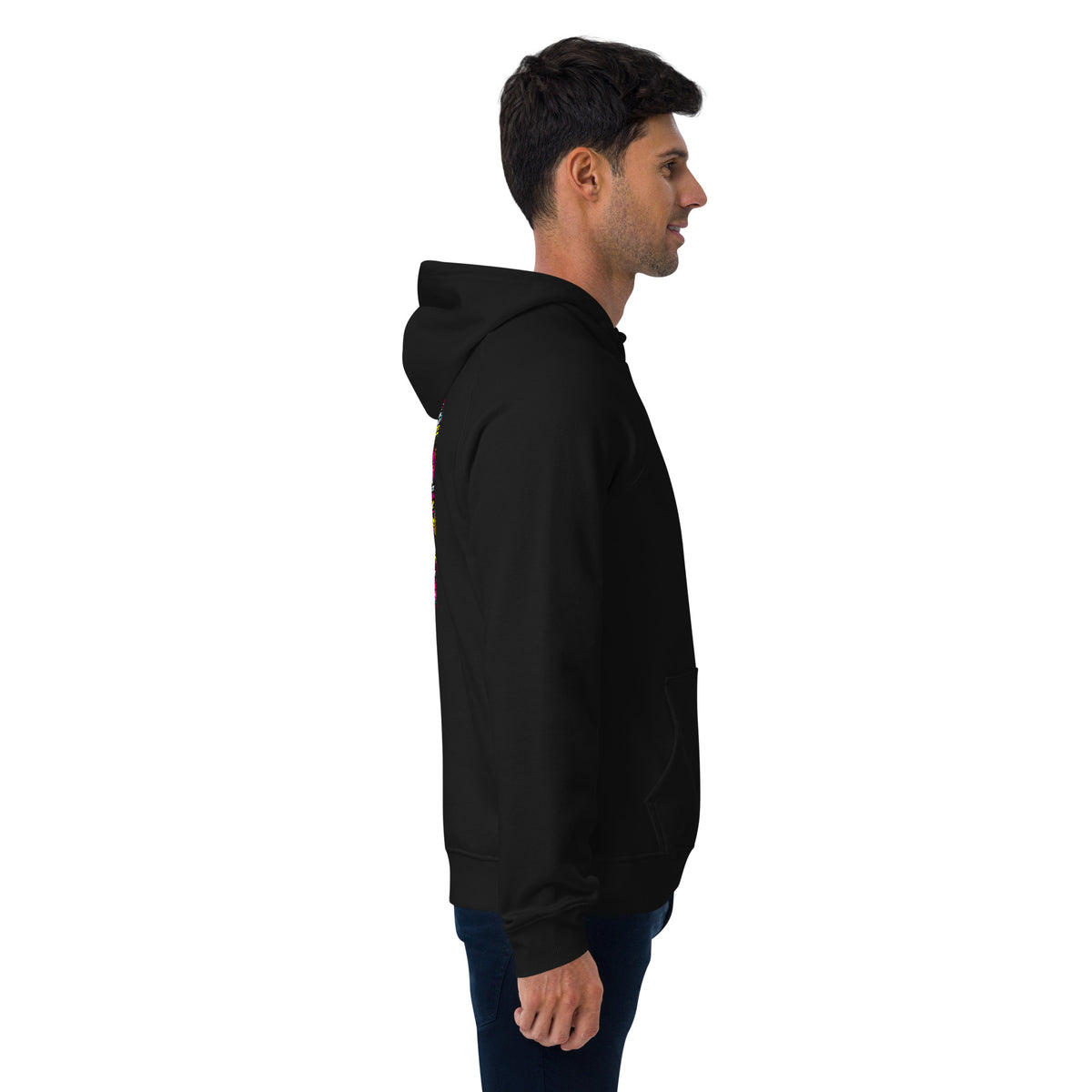Black BNVR Brotherhood Hoodie, right side view (alternate mockup)